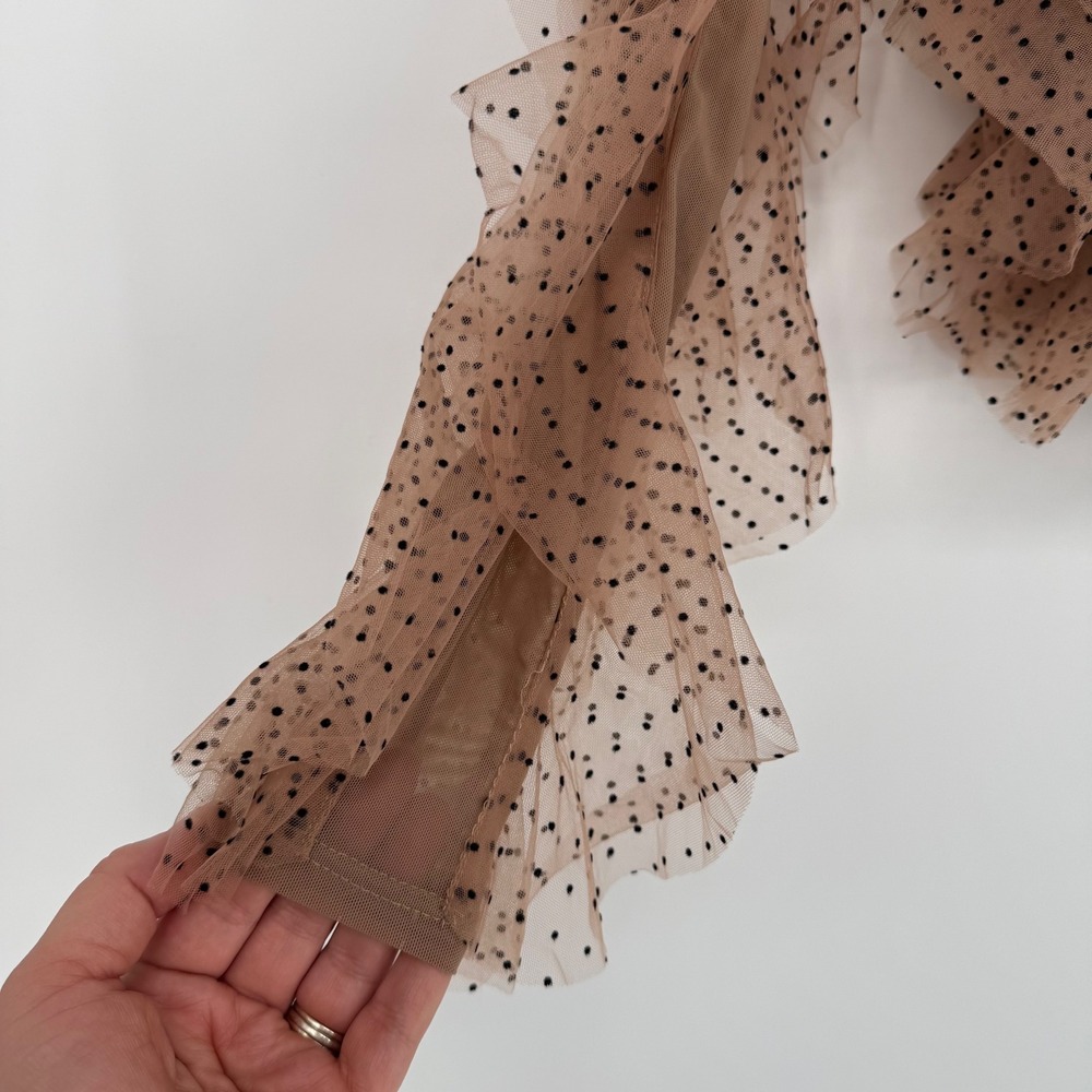 ANTHROPOLOGIE DOLAN LEFT COAST MESH RUFFLE BLOUSE POLKA DOTS XXS - Picture 9 of 9